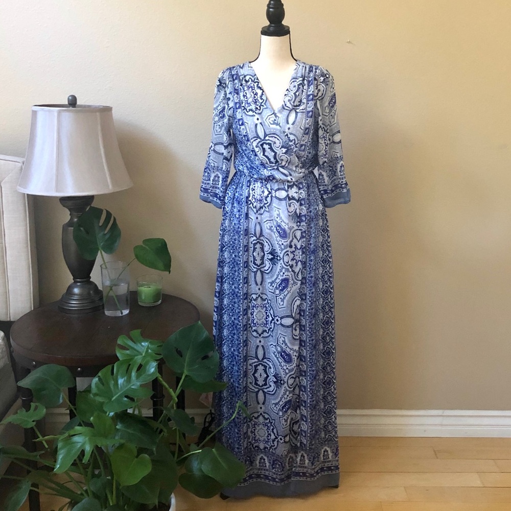 Bikbok boho print chiffon maxi dress